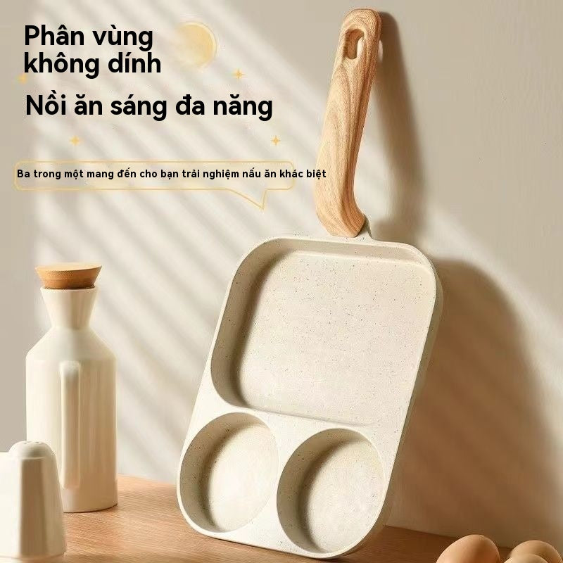 Bữa sáng ba trong một Chảo chiên trứng bít tết bánh mì kẹp thịt