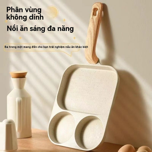 Bữa sáng ba trong một Chảo chiên trứng bít tết bánh mì kẹp thịt