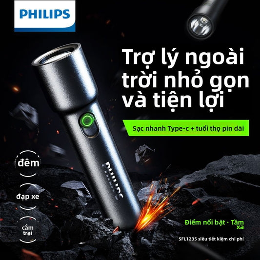 Đèn pin Philips ánh sáng mạnh siêu sáng có thể sạc siêu dài độ bền gia đình ngoài trời di động laser