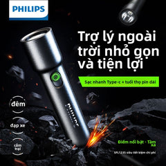 Đèn pin Philips ánh sáng mạnh siêu sáng có thể sạc siêu dài độ bền gia đình ngoài trời di động laser