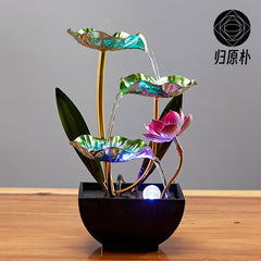 Thác nước chảy trang trí phòng khách gia đình hoa sen chu kỳ nhỏ làm ẩm kiếm tiền văn