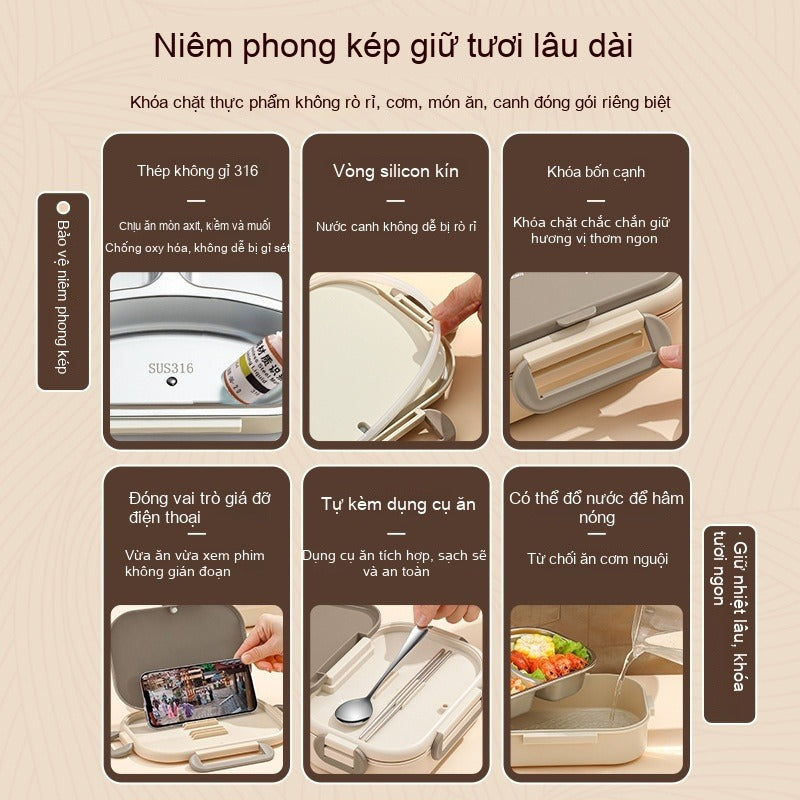 Hộp cơm giữ nhiệt 316 Hộp cơm trưa dành riêng cho sinh viên Hộp cơm trưa bằng thép không gỉ Nhân viê