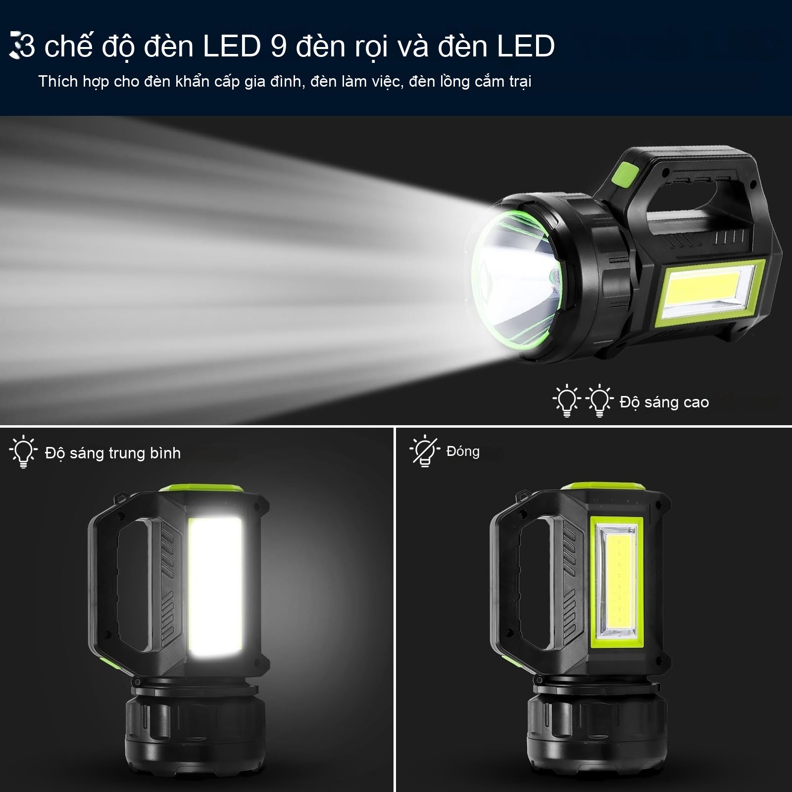 Đèn pin USB năng lượng mặt trời phiêu lưu ngoài trời sạc đèn xách tay đèn pha đa chức năng đèn báo