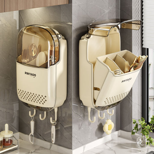 Hộp lưu trữ đũa mới cao cấp treo tường gia đình hộp đũa nhà bếp nhanh thìa kệ đũa giỏ đũa lồng