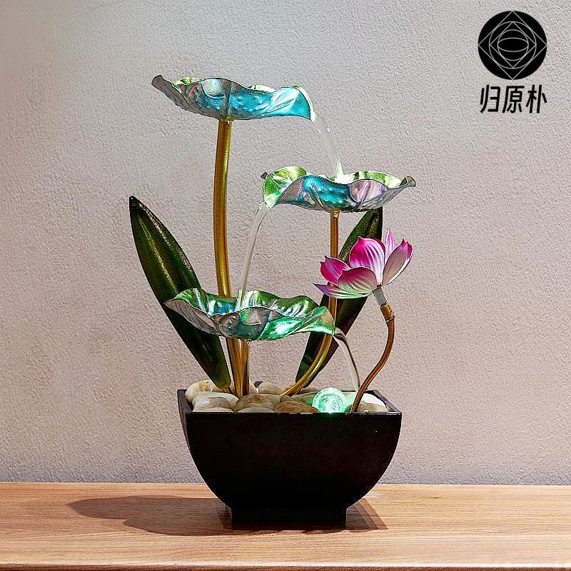 Thác nước chảy trang trí phòng khách gia đình hoa sen chu kỳ nhỏ làm ẩm kiếm tiền văn