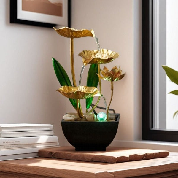 Thác nước Trang trí nước chảy lá sen nhỏ may mắn phong thủy máy tạo độ ẩm văn phòng máy tính để bàn giải nén t