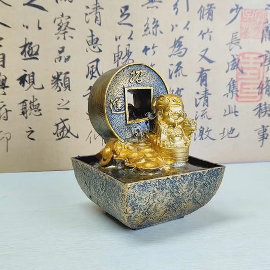 Đồ trang trí thần  tài và thác nước trang trí tuần hoàn nước văn phòng phòng phòng khách bàn trang t