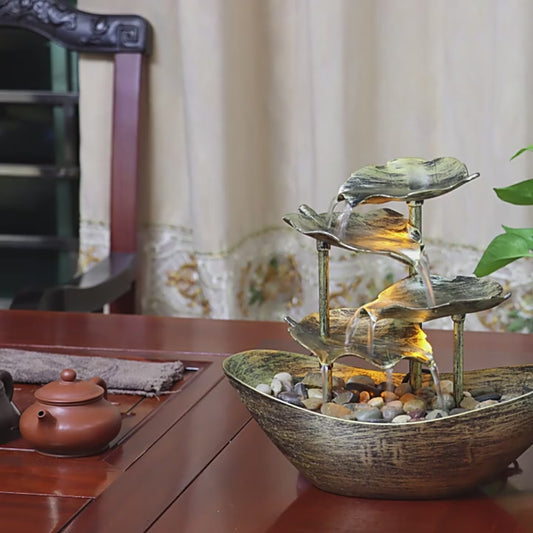 thác nước để bàn  lá sen thỏi nước chảy đài phun nước trang trí phòng khách màn hình hiên tra