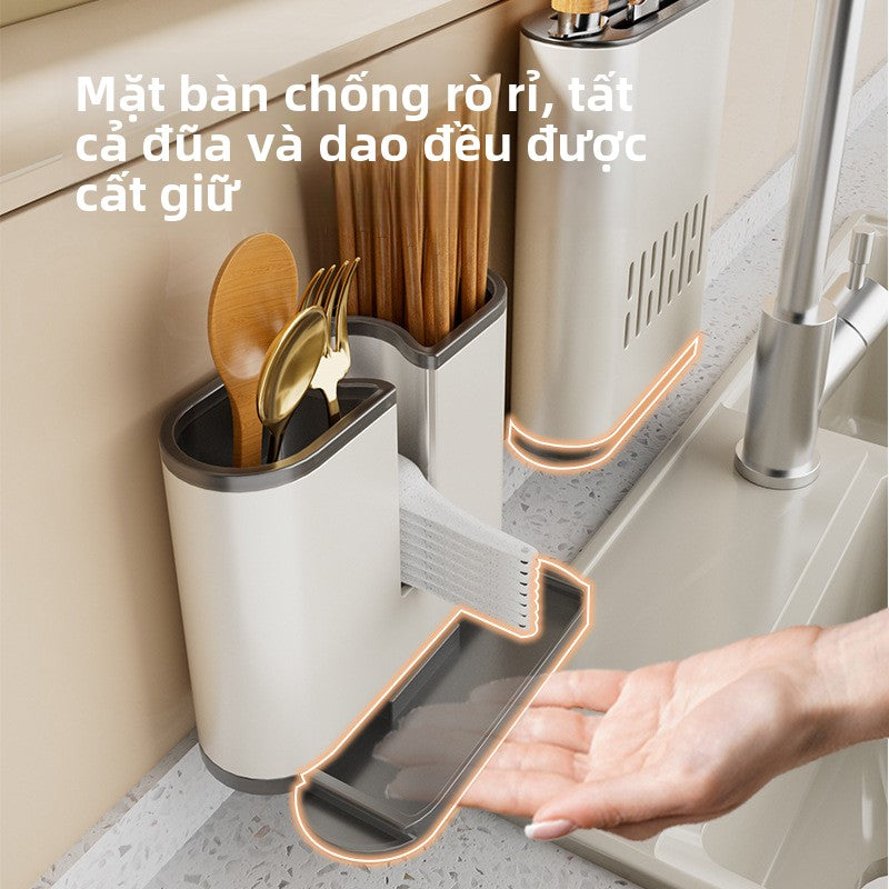 Giá đỡ dao màu trắng không cần đục lỗ dao treo tường lưu trữ đũa nhà bếp hộp lồng dao giá đỡ dao nhà