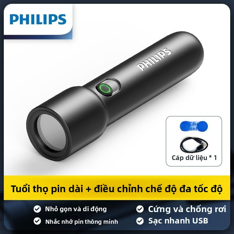 Đèn pin Philips ánh sáng mạnh siêu sáng có thể sạc siêu dài độ bền gia đình ngoài trời di động laser