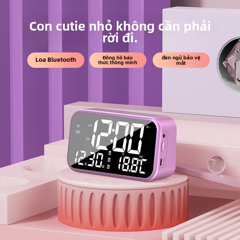 Loa Bluetooth đa chức năng đồng hồ báo thức loa siêu trầm không dây đồng hồ