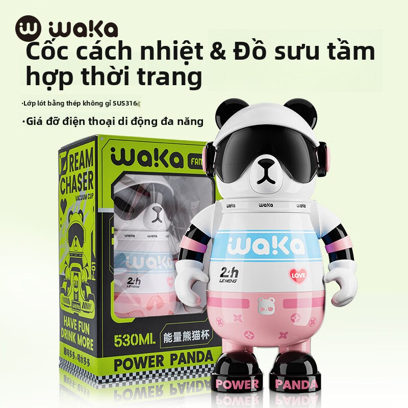 bình giữ nhiệt  Waka Panda 316 thép không gỉ nam nữ bình nước giá trị cao trẻ em ống hút cốc thủy tri