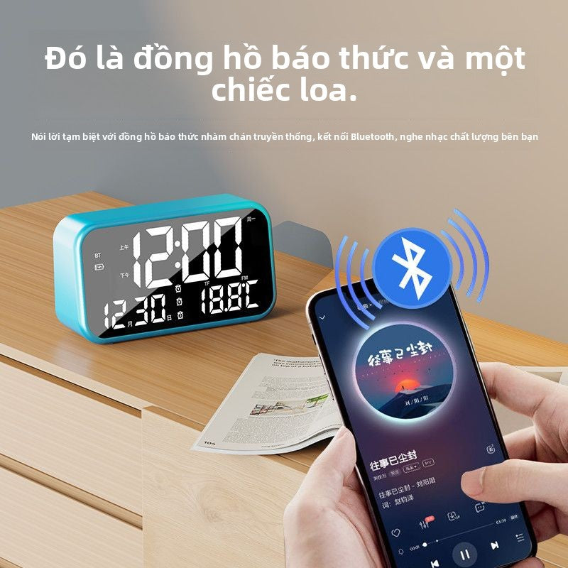 Loa Bluetooth đa chức năng đồng hồ báo thức loa siêu trầm không dây đồng hồ