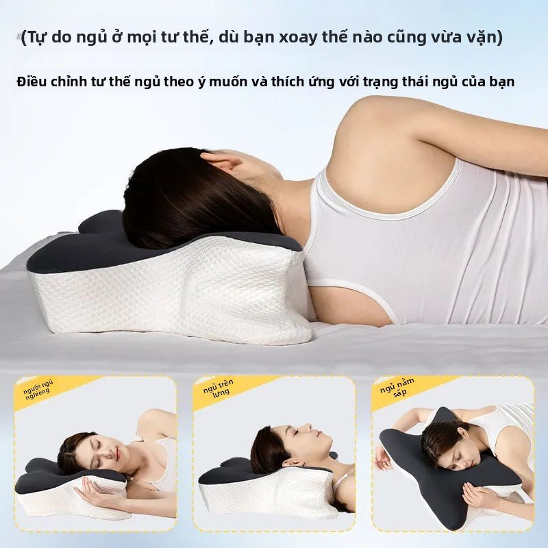 Gối bảo vệ cột sống cổ  giúp ngủ chậm phục hồi kéo gối nhớ gối bông gối bướm công thái học đa