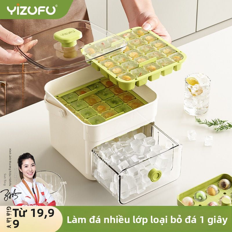 hộp làm đá gia đình tủ lạnh công suất lớn lưu trữ đá tự làm vuông đá viên khuôn đá viên cấp thự