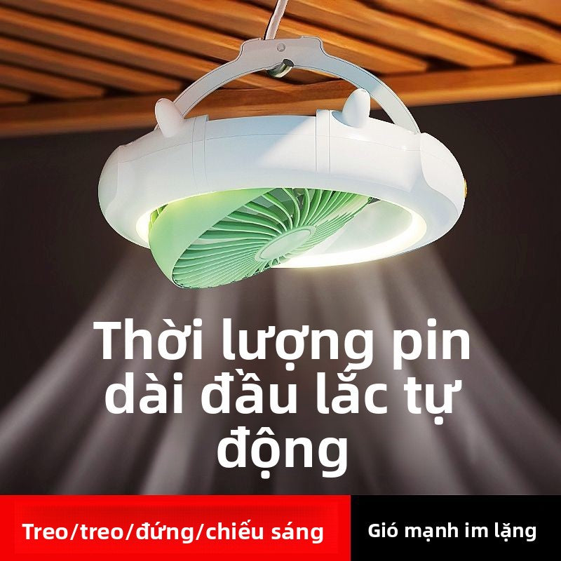 Quạt trần mini  siêu im lặng lắc đầu quạt trần gió lớn gia đình máy tính để bàn đèn ngủ quạt nhỏ độ bền lâu