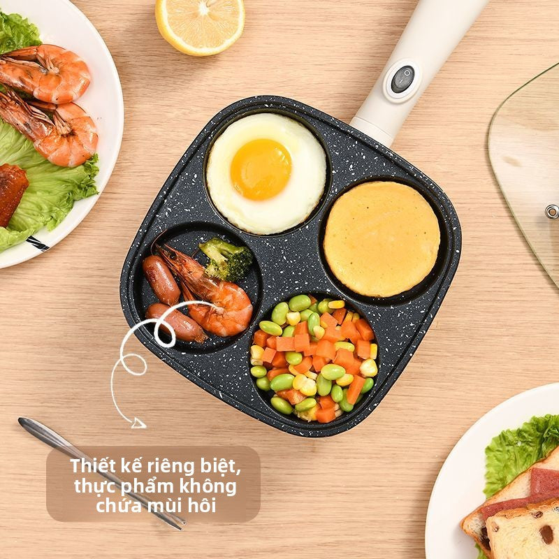 Nồi chiên ăn sáng đa chức năng gia đình bốn lỗ cắm điện không dính nồi chiên trứng rán đáy phẳng bán