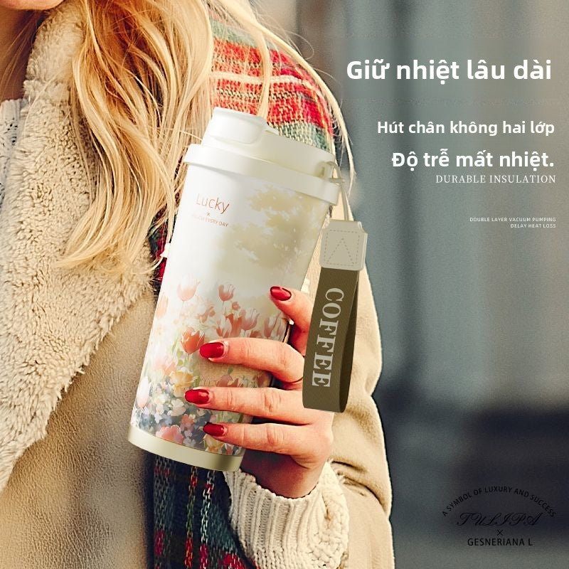 Bình giữ nhiệt bằng gốm Bigcar Cốc cà phê 304 thép không gỉ ống hút giá trị màu sắc cao