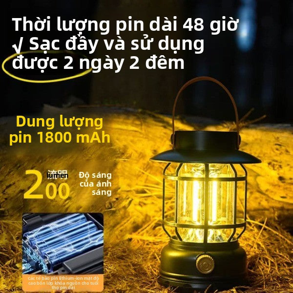 Đèn cắm trại ngoài trời năng lượng mặt trời Đèn ngựa có thể sạc lại Retro siêu dài cắm trại lều khí