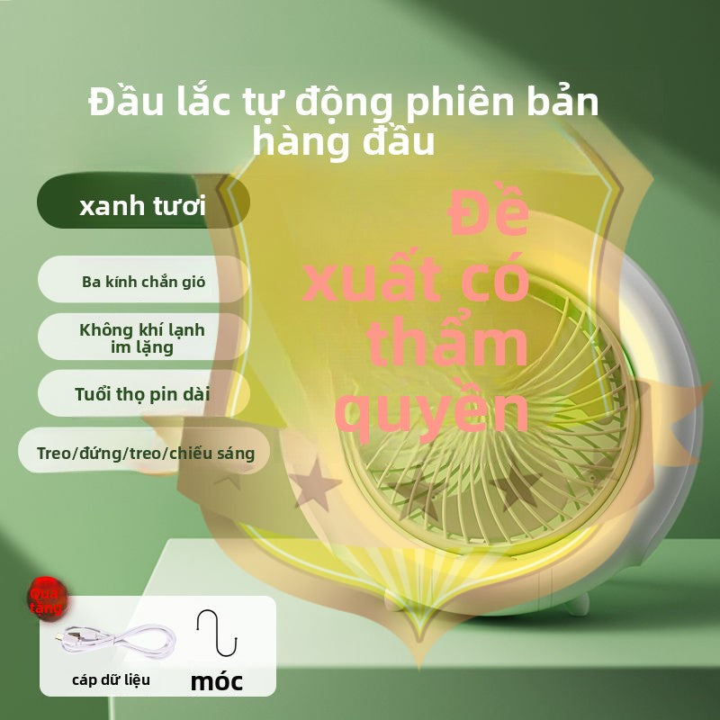 Quạt trần mini  siêu im lặng lắc đầu quạt trần gió lớn gia đình máy tính để bàn đèn ngủ quạt nhỏ độ bền lâu
