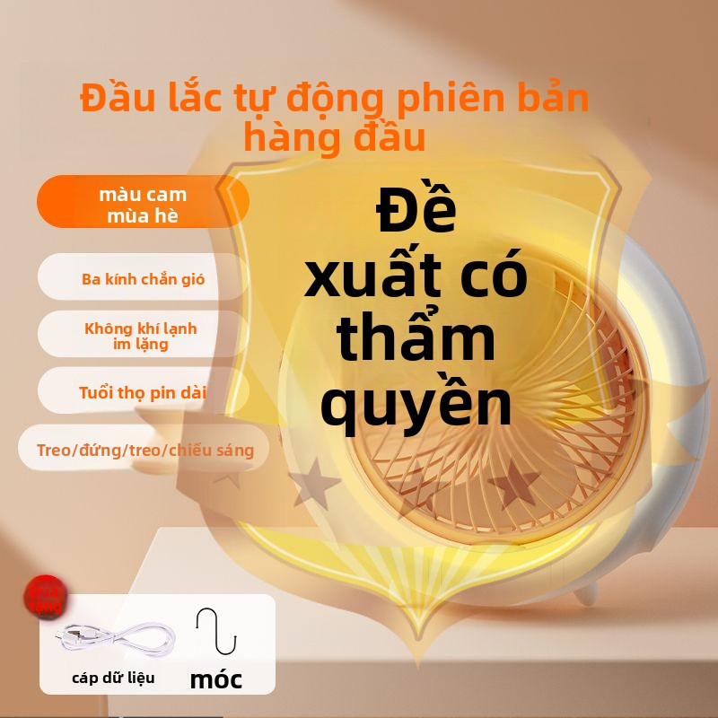 Quạt trần mini  siêu im lặng lắc đầu quạt trần gió lớn gia đình máy tính để bàn đèn ngủ quạt nhỏ độ bền lâu