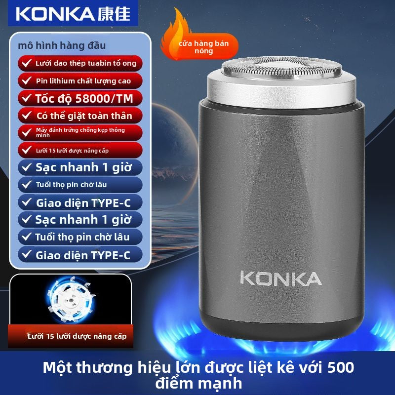 dao cạo râu điện Kang Jia / KONKA hình kim cương nam dao cạo điện xách tay mini toàn thân chống thấm nước râu dao du