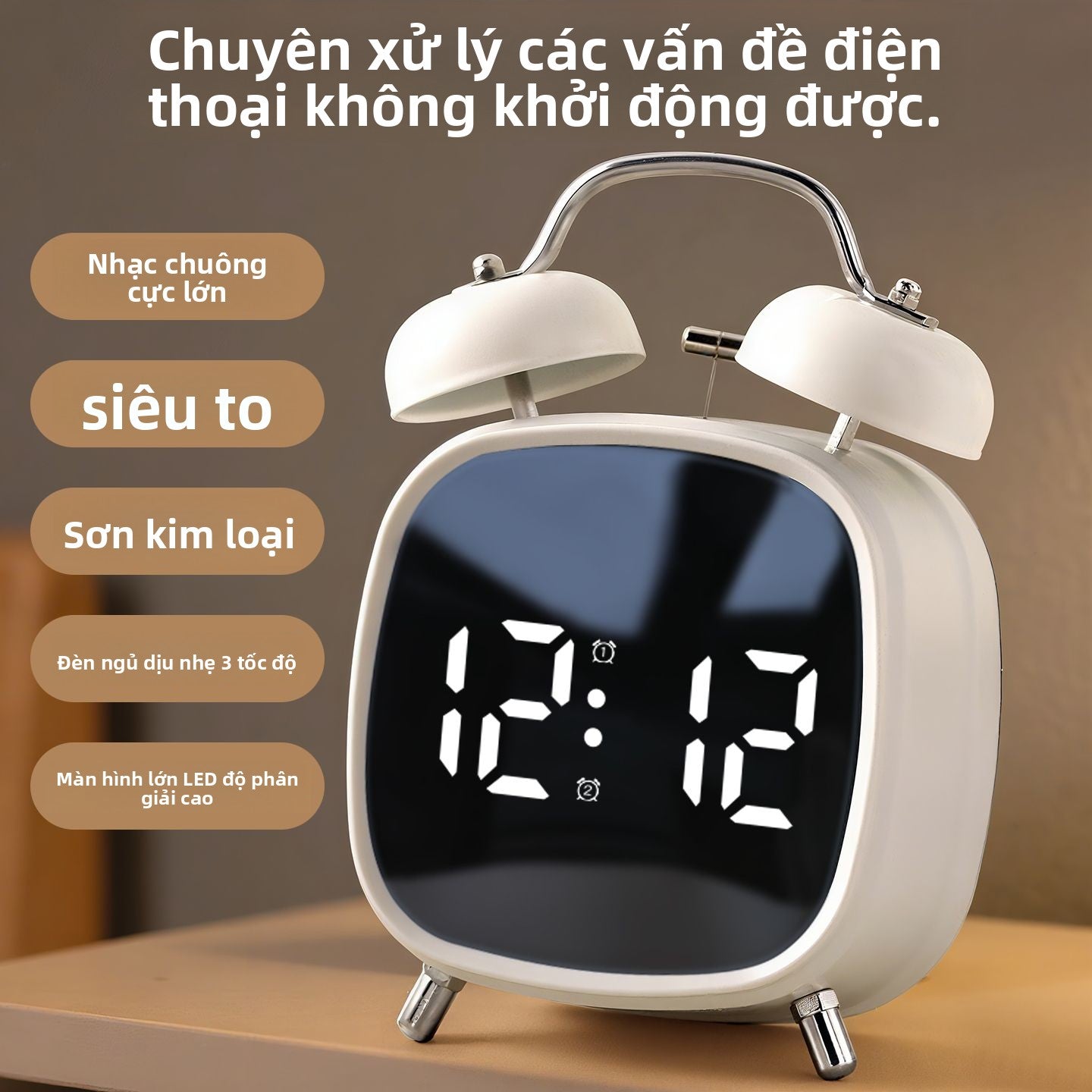 Đồng hồ chuông kim loại TIMESS Học sinh thức dậy màn hình LED âm lượng cực lớn HD hai bộ đồng hồ báo thức dà