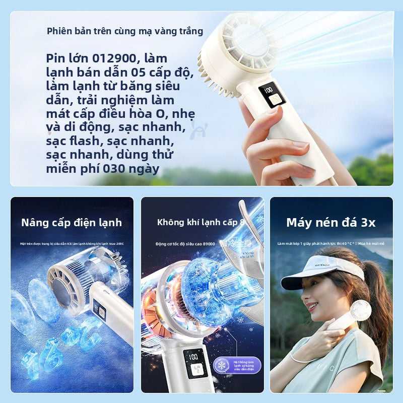 Quạt cầm tay ngoài trời di động xách tay mới làm mát đá chườm phun051