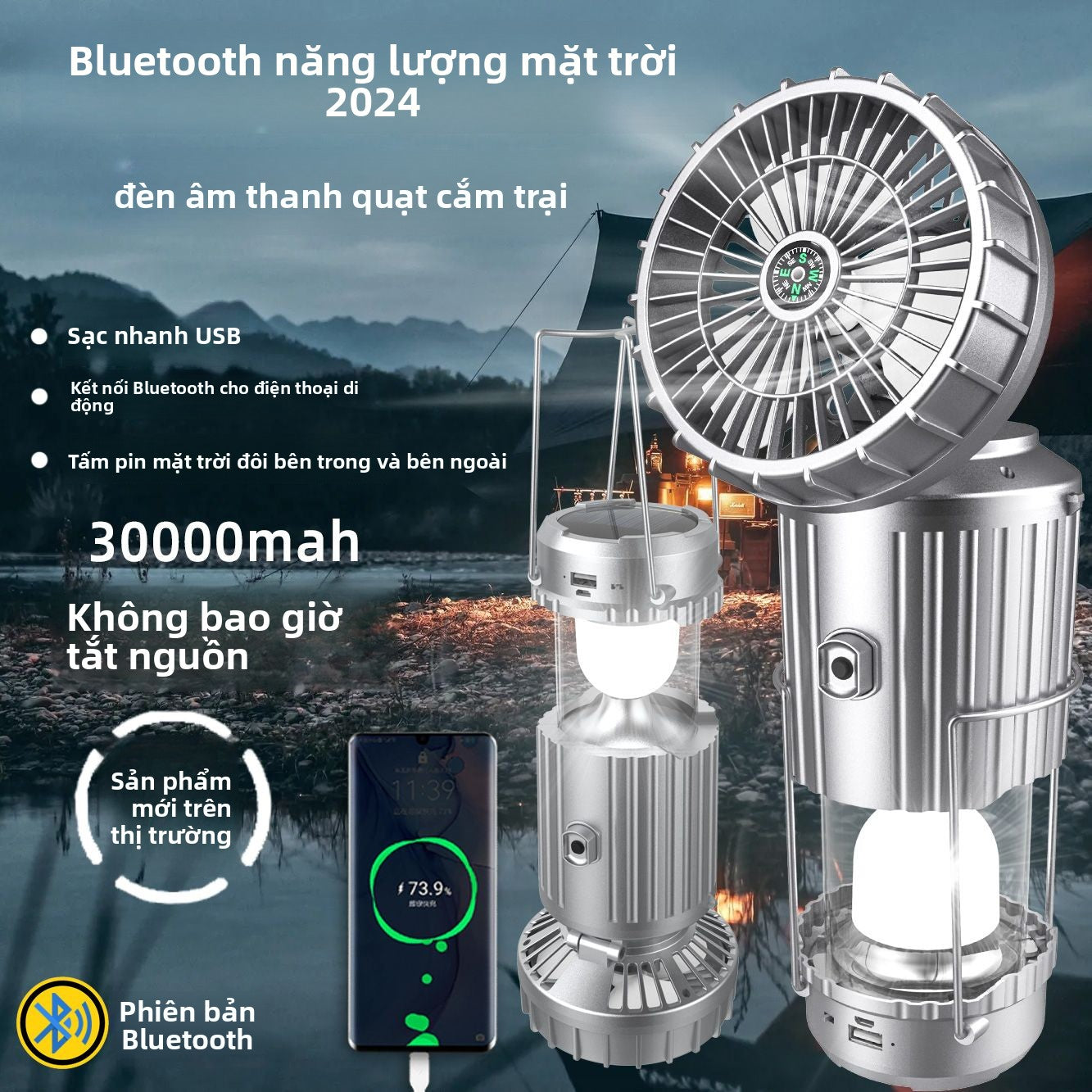 quạt USB năng lượng mặt trời  đèn ngựa ngoài trời đèn pin sạc trực tiếp cắm trại đèn lều đèn sạc khẩn