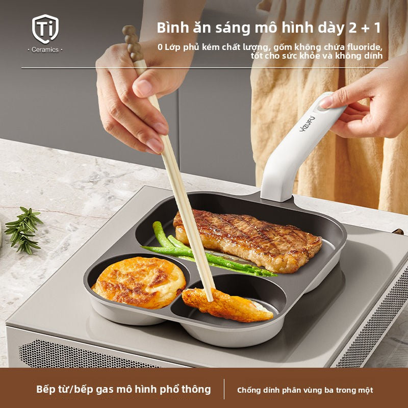 Chảo ăn sáng titan đa chức năng gia đình trứng hamburger đáy phẳng không dính nồi chiên trứng cổ v