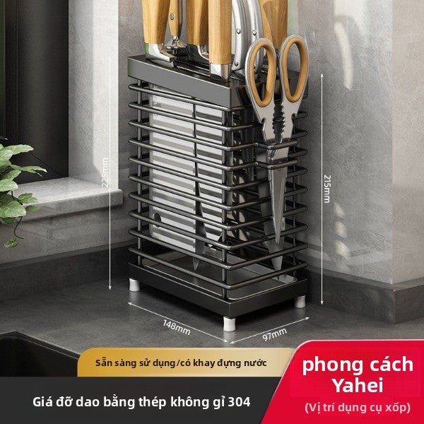 giá đỡ dao 304 thép không gỉ  giá đỡ nhà bếp kệ gia đình mặt bàn đặt đũa dao một mảnh giá lưu trữ tre