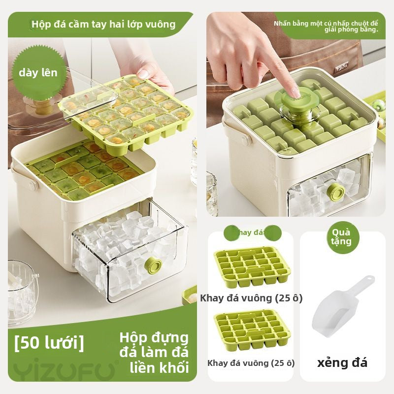 hộp làm đá gia đình tủ lạnh công suất lớn lưu trữ đá tự làm vuông đá viên khuôn đá viên cấp thự