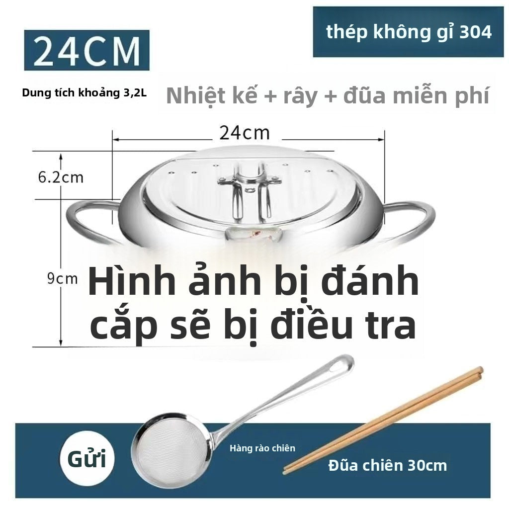 Nồi chiên 304 thép không gỉ Tempura nồi chiên gia đình nồi chiên nhỏ kiểm soát nhiệt độ lò điện từ nồi khô