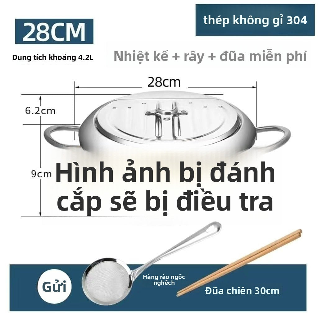 Nồi chiên 304 thép không gỉ Tempura nồi chiên gia đình nồi chiên nhỏ kiểm soát nhiệt độ lò điện từ nồi khô