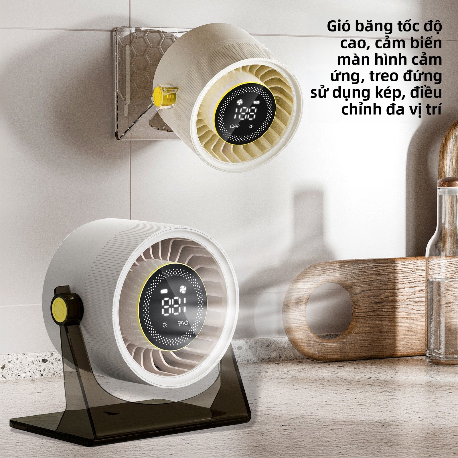 quạt treo tường usb sạc kỹ thuật số hiển thị chu kỳ quạt văn phòng gia đình tốc độ cao