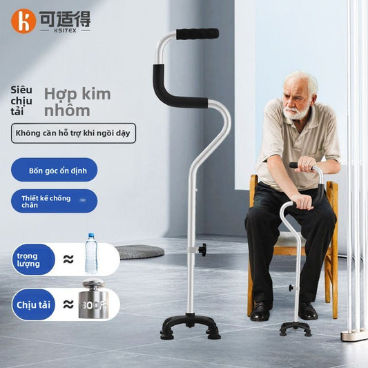 Gậy chống người già bốn chân gậy chống rơi người già hợp kim nhôm nhẹ và đa chức năng chống trượt gậ