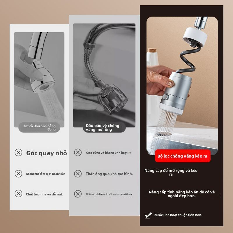 Vòi nước Nhà bếp rửa bát chậu kéo miệng nước đa chức năng vòi nước mở rộng vạn hướng chung tăng áp chống giật