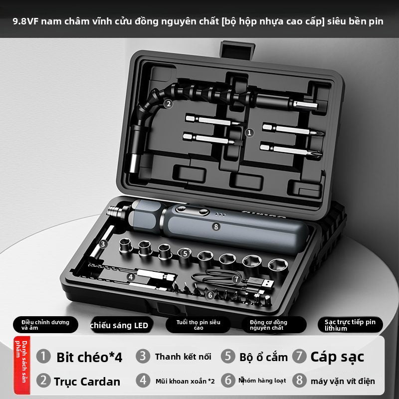 Máy tuốc nơ vít điện cao cấp đa chức năng gia đình Olead đầy đủ bộ pin lithium cao cấp tự tích hợp ố