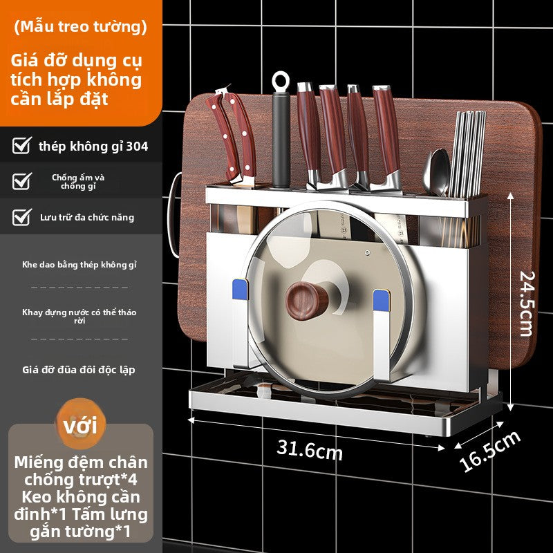 Giá đỡ nhà bếp  inox 304 giá đỡ dao thép không gỉ giá đỡ bếp giá treo tường đa chức năng dao cắt đũ