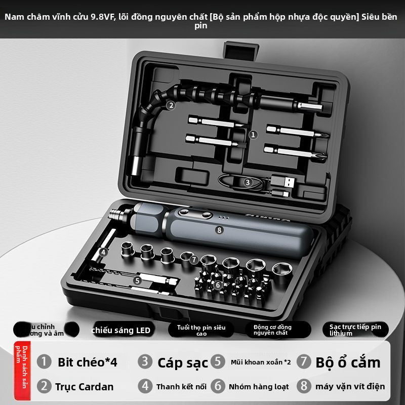 Máy tuốc nơ vít điện cao cấp đa chức năng gia đình Olead đầy đủ bộ pin lithium cao cấp tự tích hợp ố