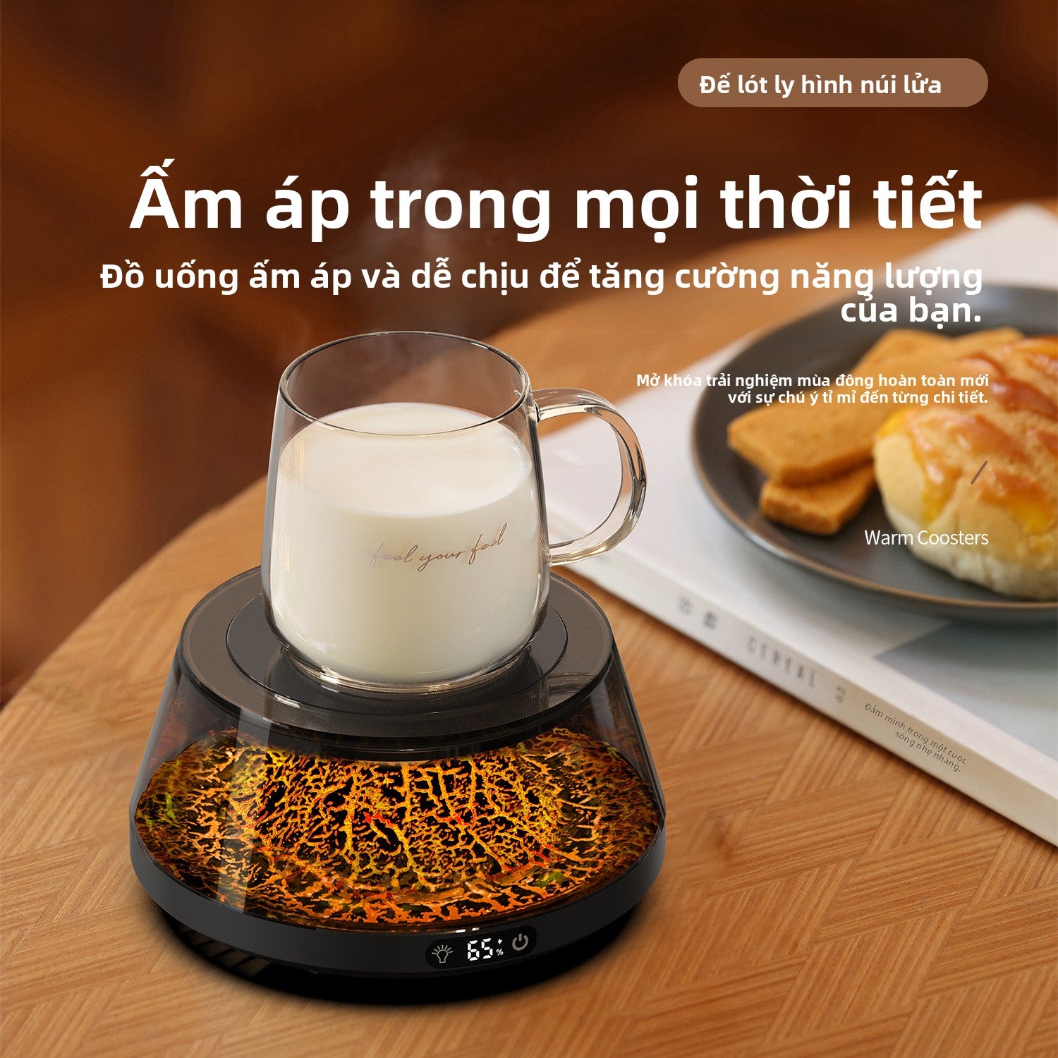 Máy làm nóng cốc nhiệt độ không đổi đế lót ly bốn bánh sưởi ấm giữ nhiệt thông minh kiểm soát nhiệt độ văn ph
