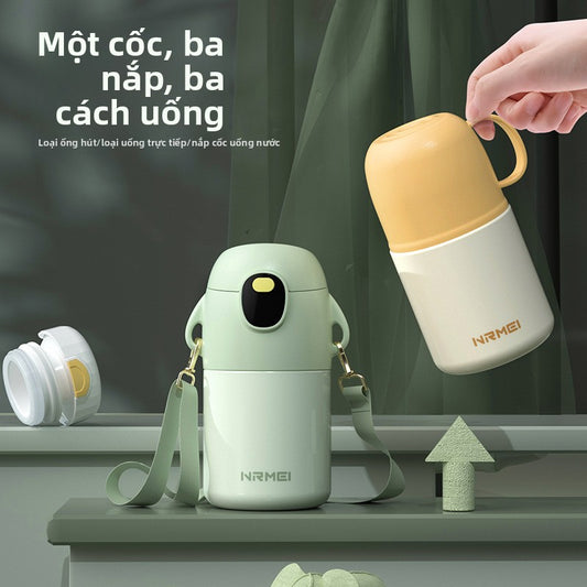 bình giữ nhiệt trẻ em 316 nữ đi học chuyên dụng giá trị màu sắc cao em bé dễ thương ống hút bình nướ