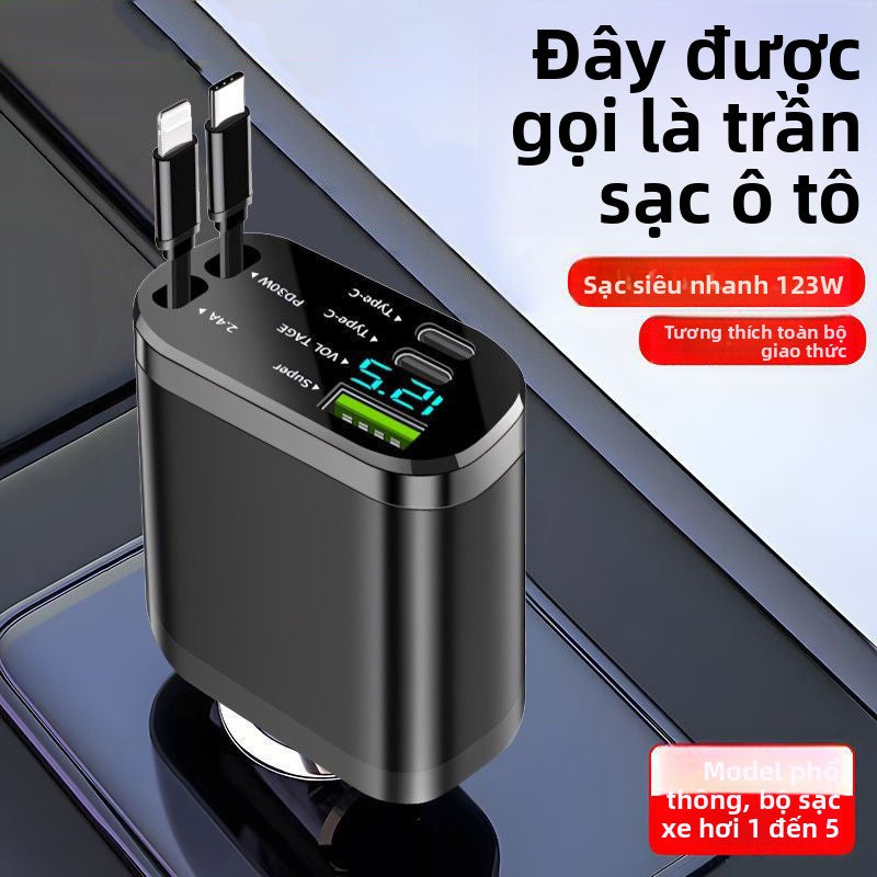 Bộ sạc xe sạc siêu nhanh 120W 4 trong 1 đi kèm với dây Android Apple có th