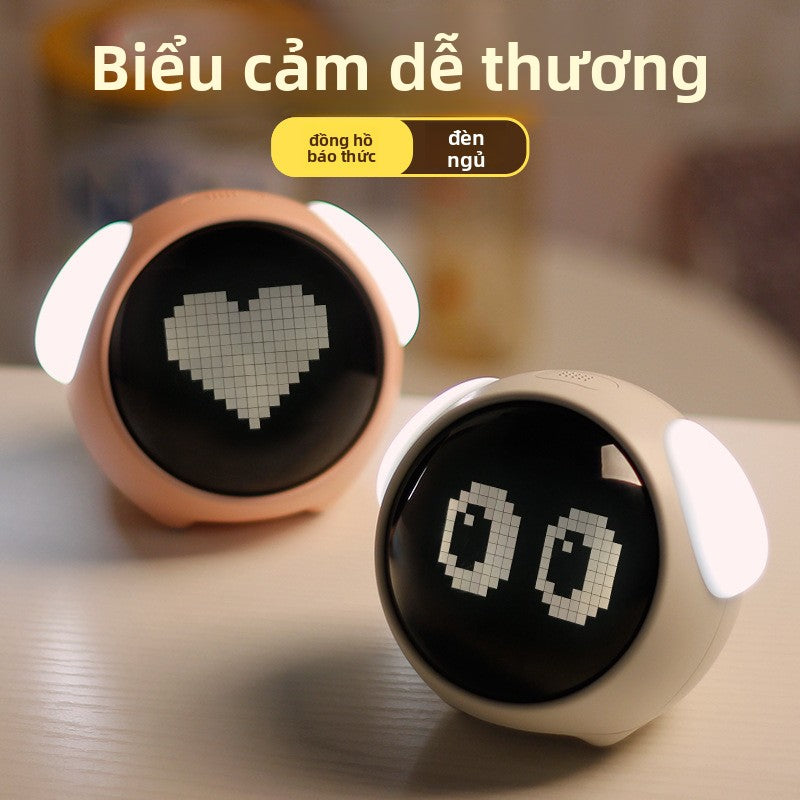 Đồng hồ LED Emoji Pixel đồng hồ báo thức thông minh dạ quang đồng hồ báo thức học sinh đầu giường ngủ